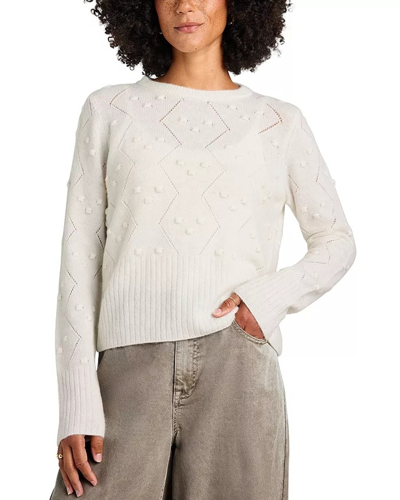 Splendid Women Pale Oak Cozy Soft Knit Julia Diamond Classic Sweater Size M